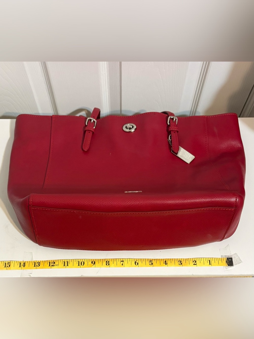 COACH, Red Leather Turnlock Tote with Tag - Picture 8 of 13